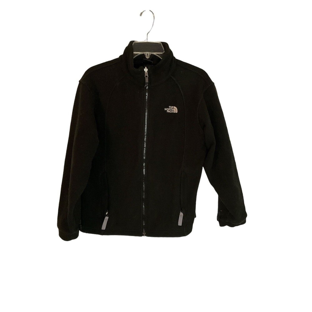 North Face Jacket Girls Large Black Fuzzy Full Zip Long Sleeve Logo Fleece
